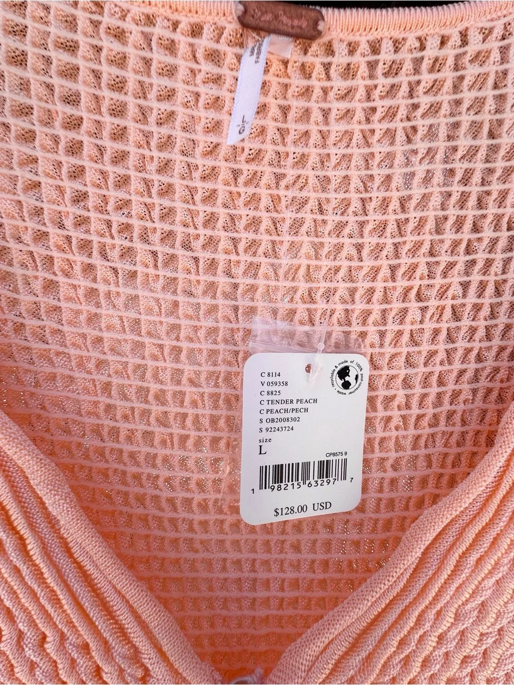 NWT FREE PEOPLE PUCKER UP PEACH CARDIGAN SIZE LARGE!!